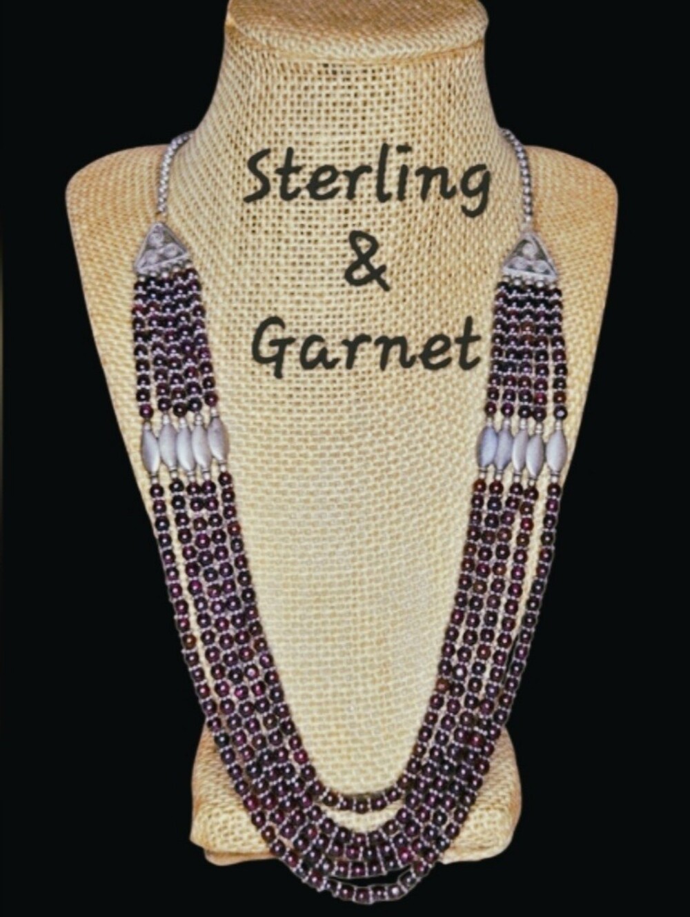 5 Strand Garnet and Sterling Bohemian Necklace